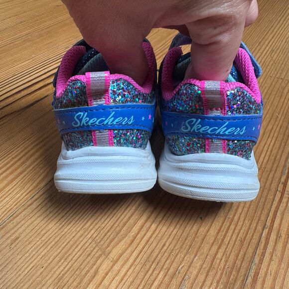 Skechers blue pink glitter light up slip on sneakers SIZE 5 - Picture 4 of 6